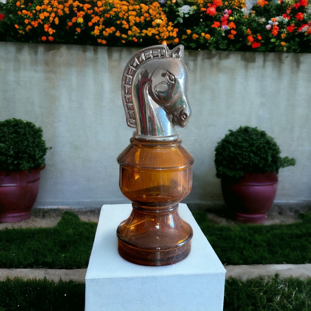 Vintage Avon Chess Piece Bottle ~ Smart Move ~ Amber Glass~ Cologne Decanter